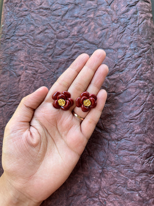 cute red rose studs