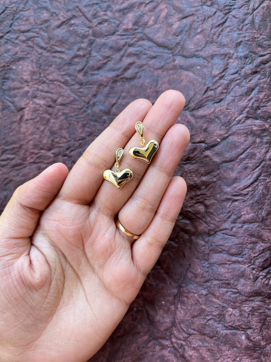 Golden drop heart earrings