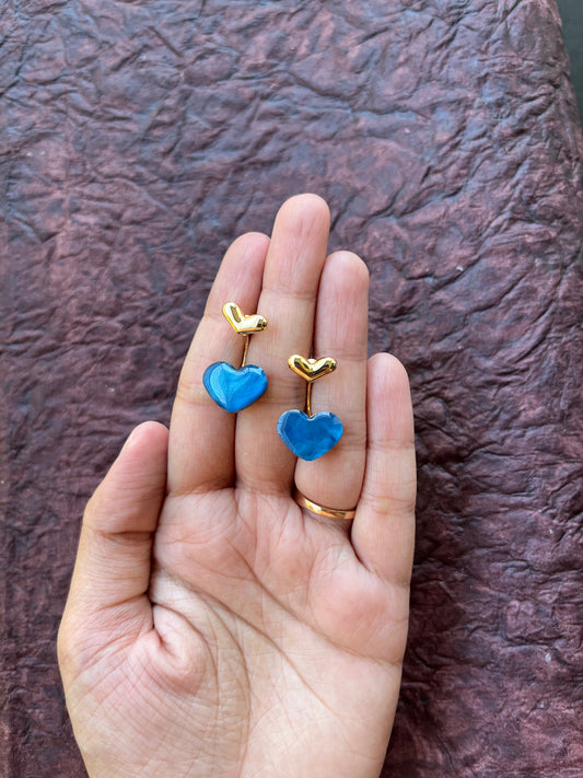 Cute blue stone heart drop earrings